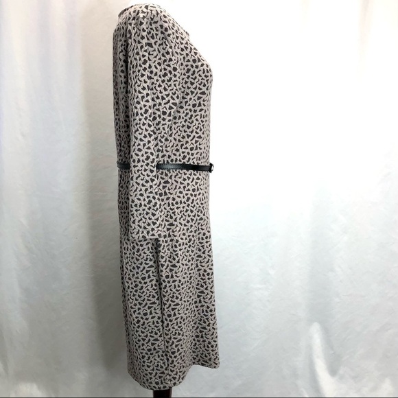 NWT Sharagano sheath dress abstract pattern dark grey light grey belted 12 - Picture 4 of 10